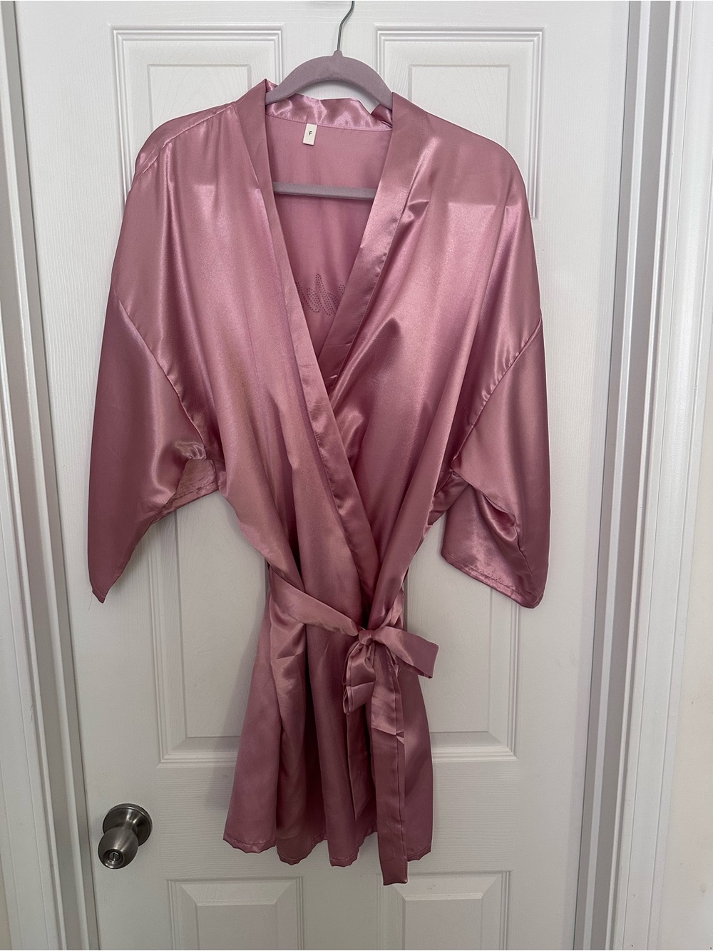 Silky Rose Pink Satin Robe with Waist Tie